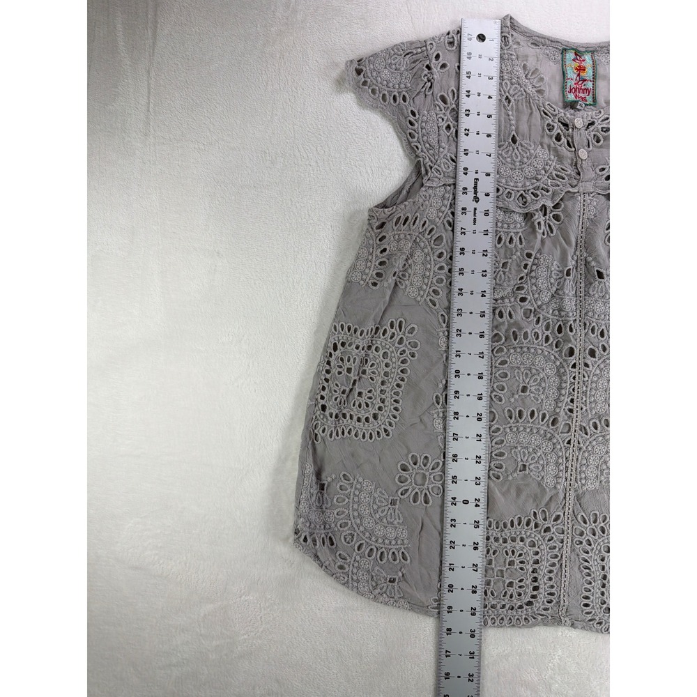 Johnny Was Eyelet Embroidered Blouse Women XL Grey Lace Boho Relaxed Elegant - Picture 5 of 12